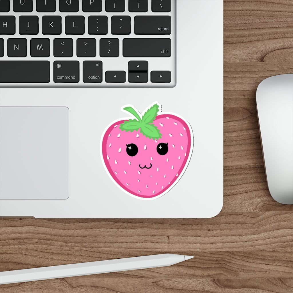 Pink Strawberry Kawaii - Die-Cut Stickers