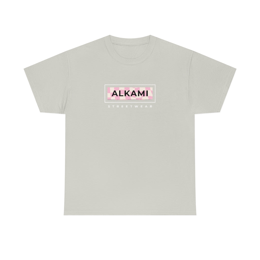 Boxed Logo - Pink wavy Checkerboard - Unisex Heavy Cotton Tee