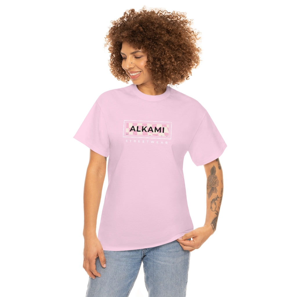 Boxed Logo - Pink wavy Checkerboard - Unisex Heavy Cotton Tee