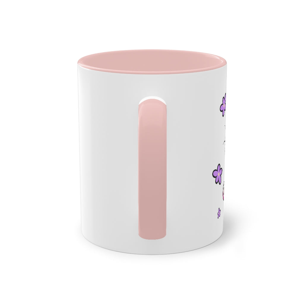 Kawaii Kitty with Flowers - Two-Tone Coffee Mug, 11oz