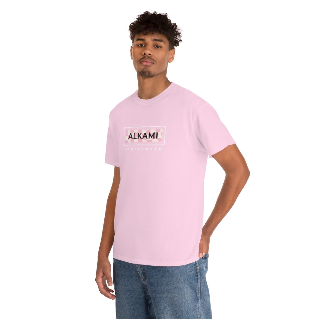 Boxed Logo - Pink wavy Checkerboard - Unisex Heavy Cotton Tee