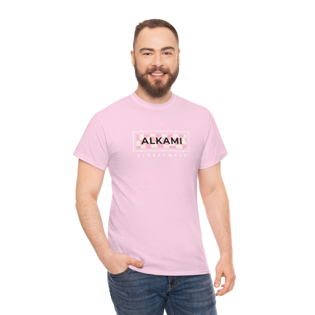 Boxed Logo - Pink wavy Checkerboard - Unisex Heavy Cotton Tee