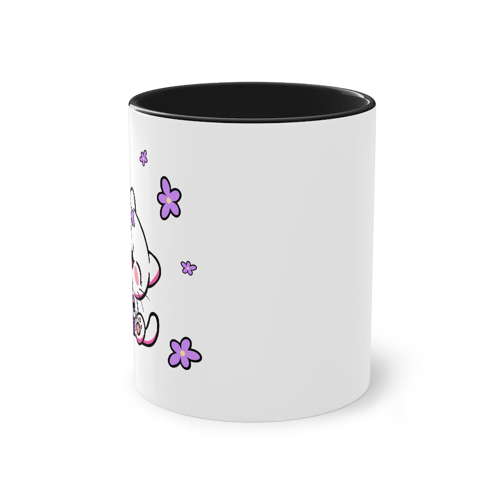 Kawaii Kitty with Flowers - Two-Tone Coffee Mug, 11oz