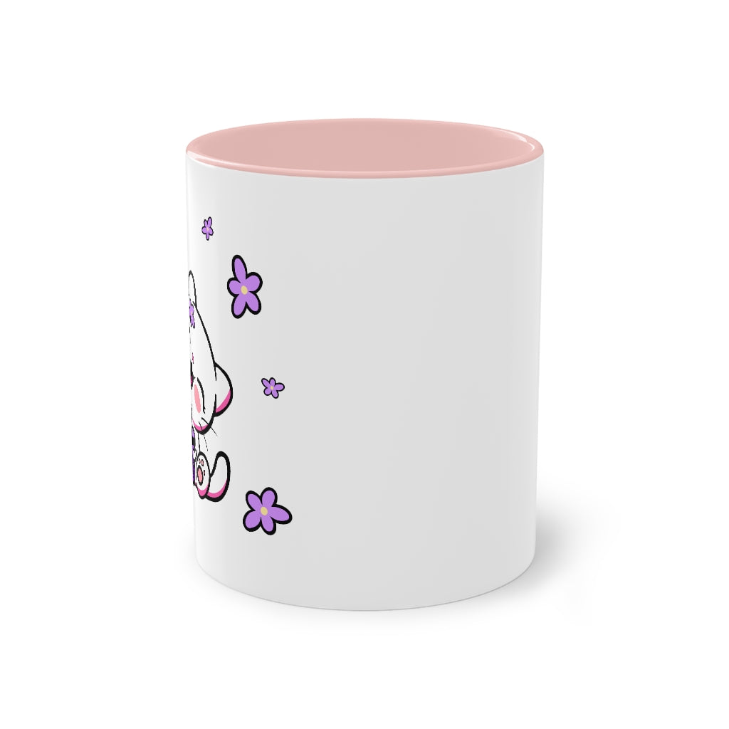 Kawaii Kitty with Flowers - Two-Tone Coffee Mug, 11oz