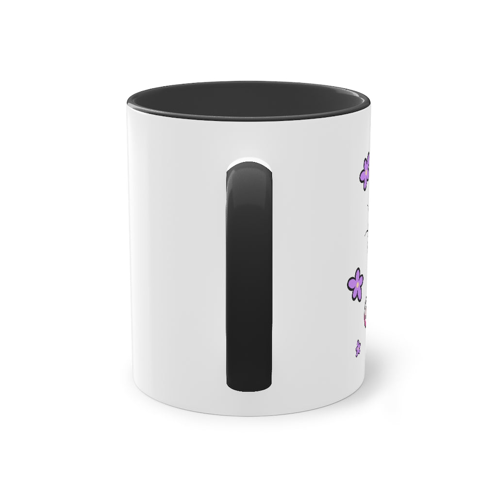 Kawaii Kitty with Flowers - Two-Tone Coffee Mug, 11oz