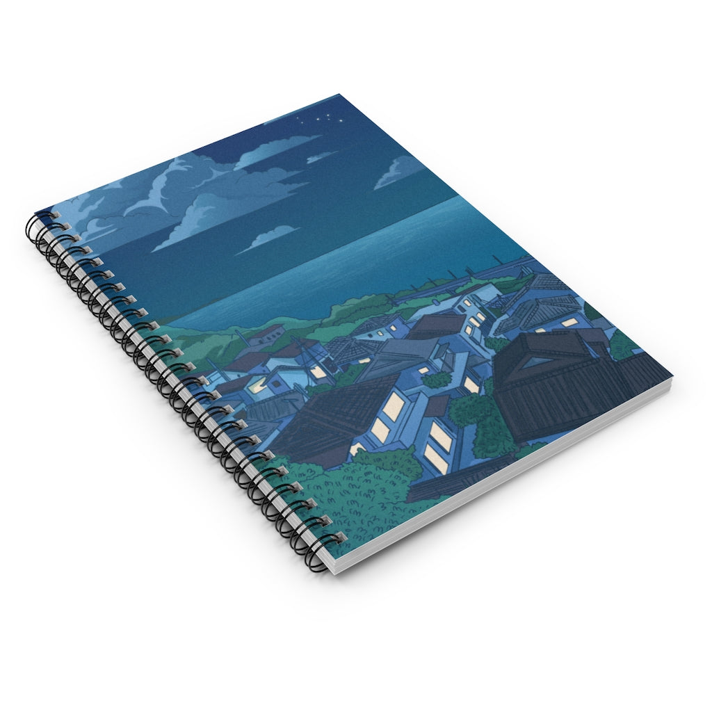 Quiet Village Night - Spiral Notebook