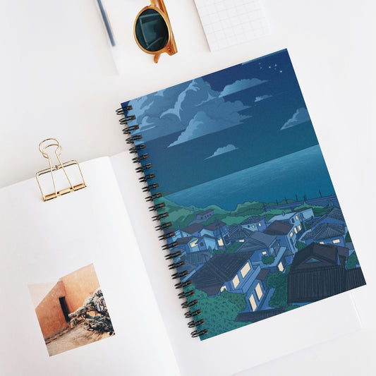 Quiet Village Night - Spiral Notebook